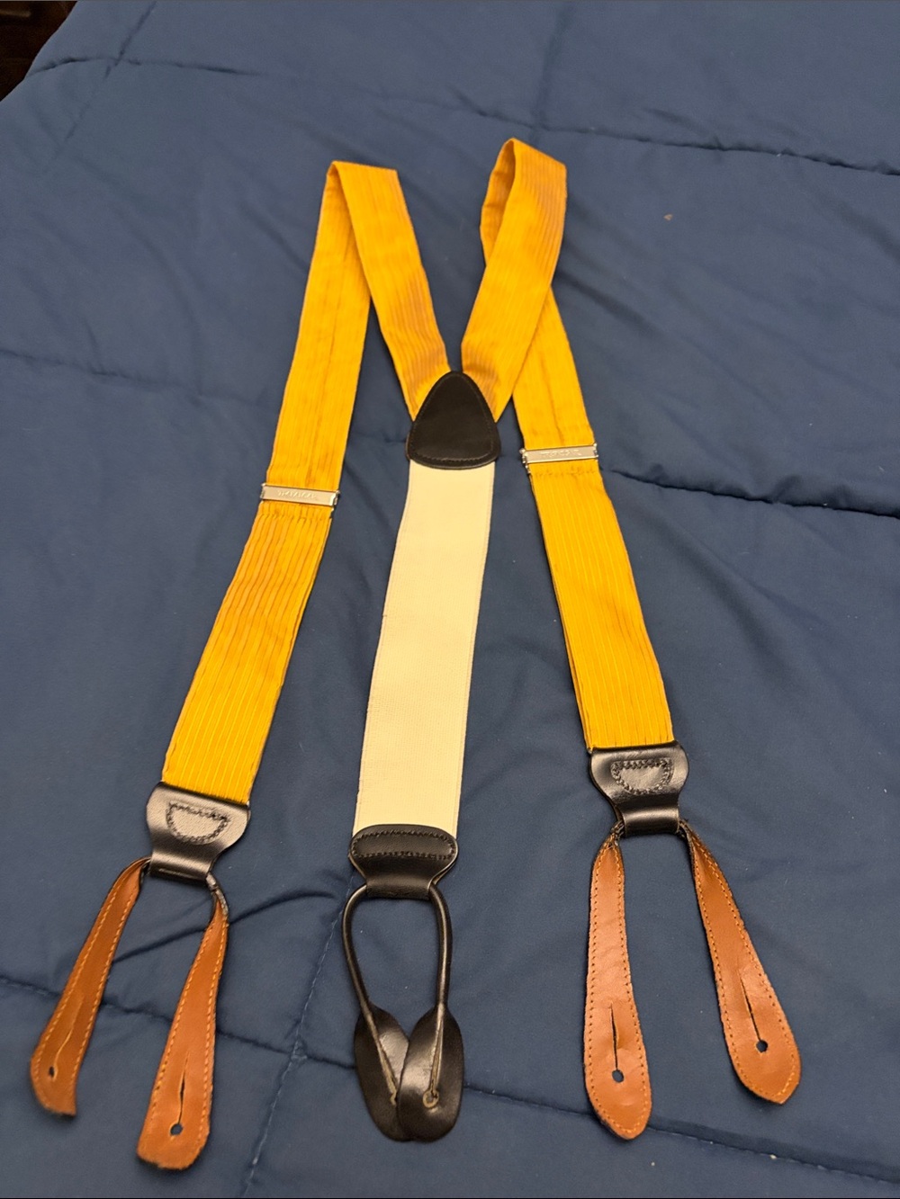Men's Yellow Leather-Trim Suspenders - Unbranded